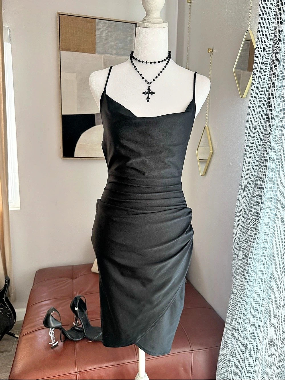 Ruched Black Midi Dress Like New